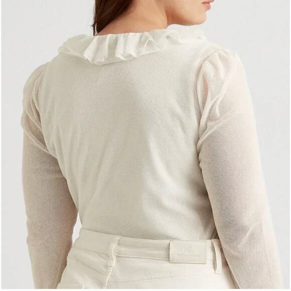 LAUREN RALPH LAUREN White Ruffle Trim Tulle Cardigan // XL - Picture 3 of 12
